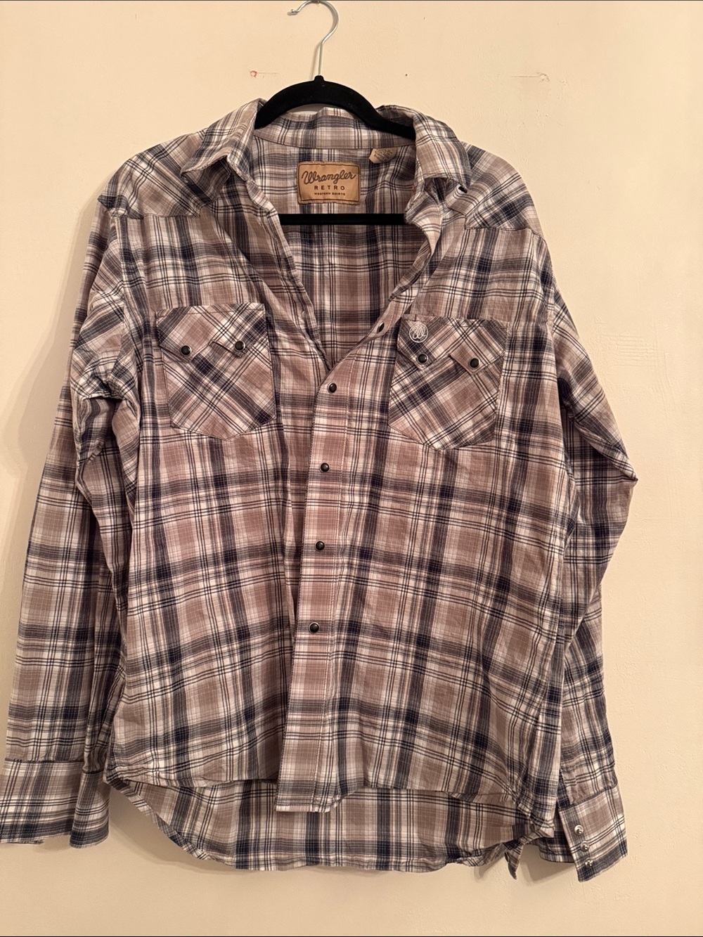 Wrangler Plaid Button-Down Shirt in Beige and Navy